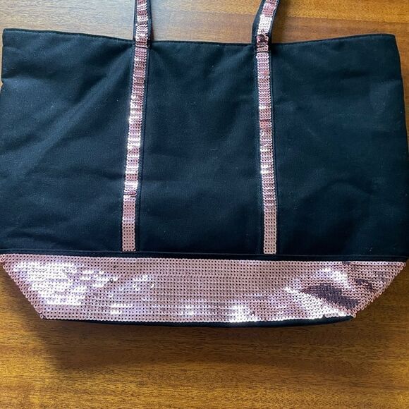Victoria’s Secret Sequin And Canvas Tote Pink Black - Picture 7 of 12